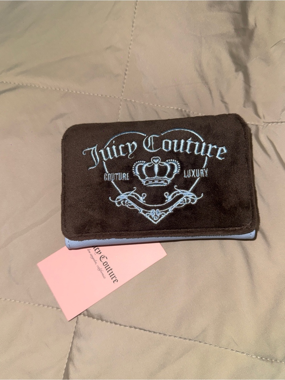 Juicy Couture Brown Plush Wallet with Light Blue Accents